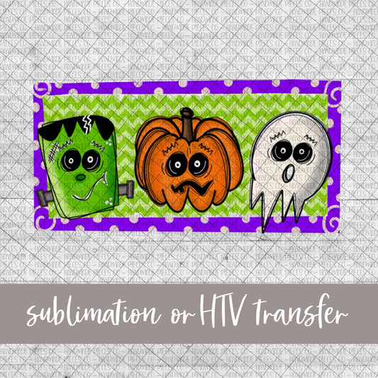 Frankenstein, Pumpkin, Ghost Trio - Sublimation or HTV Transfer