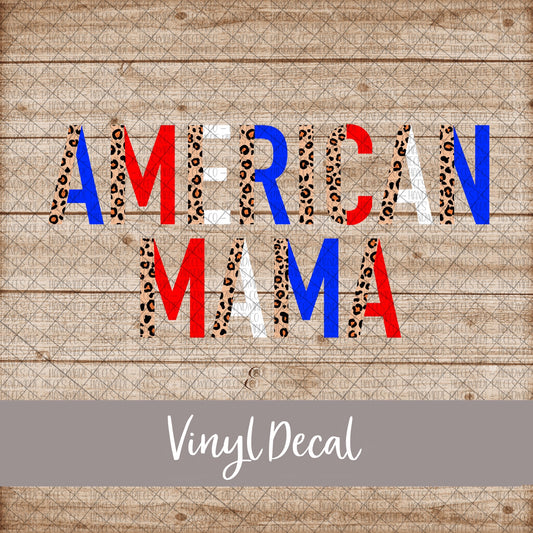 American Mama Vinyl Decal, Leopard and Red White Blue