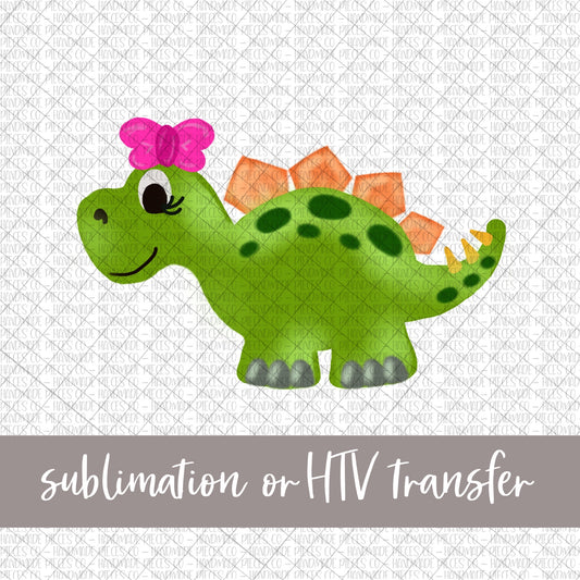 Stegosaurus Dinosaur, Green with Bow - Sublimation or HTV Transfer