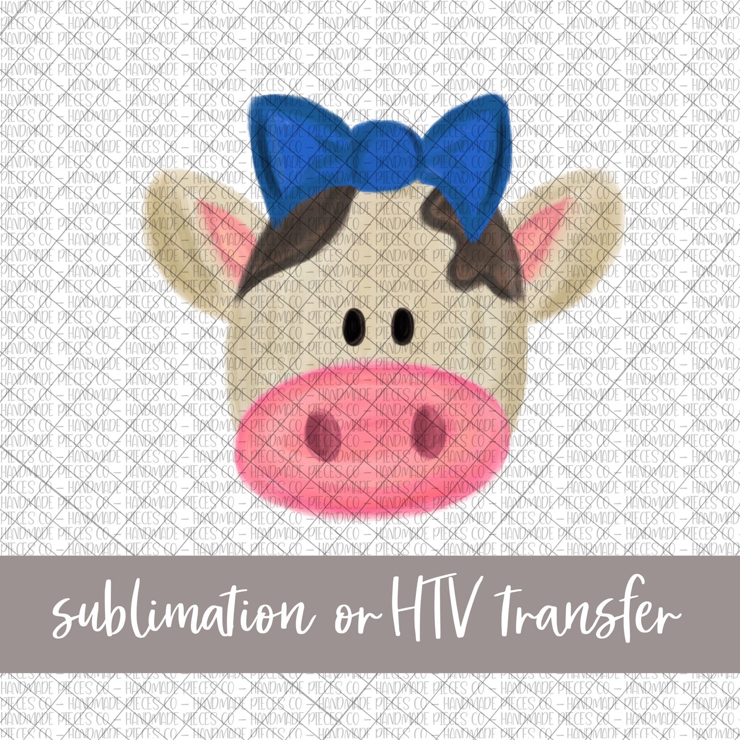 Cow, Blue Bow - Sublimation or HTV Transfer