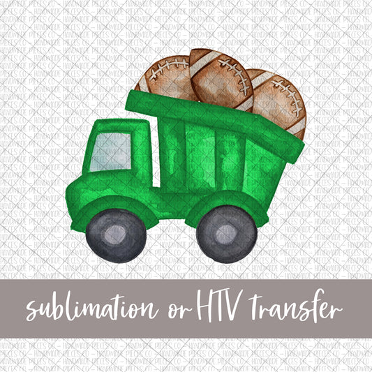 Football Dump Truck, Green - Sublimation or HTV Transfer