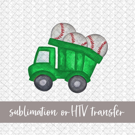 Baseball Dump Truck, Green - Sublimation or HTV Transfer