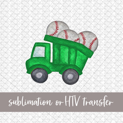 Baseball Dump Truck, Green - Sublimation or HTV Transfer