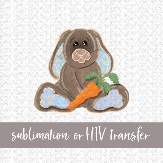 Bunny with Carrot, Watercolor Blue - Sublimation or HTV Transfer