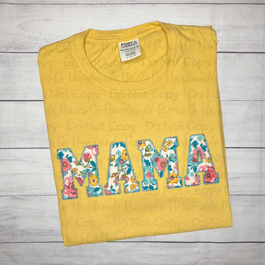 Mama Applique Embroidered Port & Co. Garment Dyed Short Sleeve TShirt - Ready to Ship