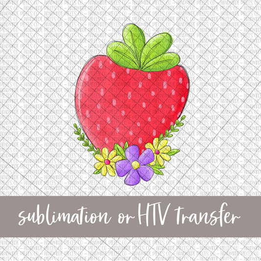 Strawberry with Florals - Sublimation or HTV Transfer