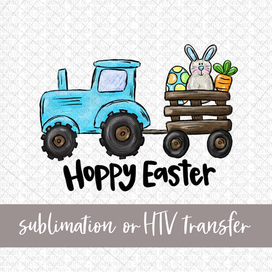 Easter Tractor, Blue - Hoppy Easter - Sublimation or HTV Transfer