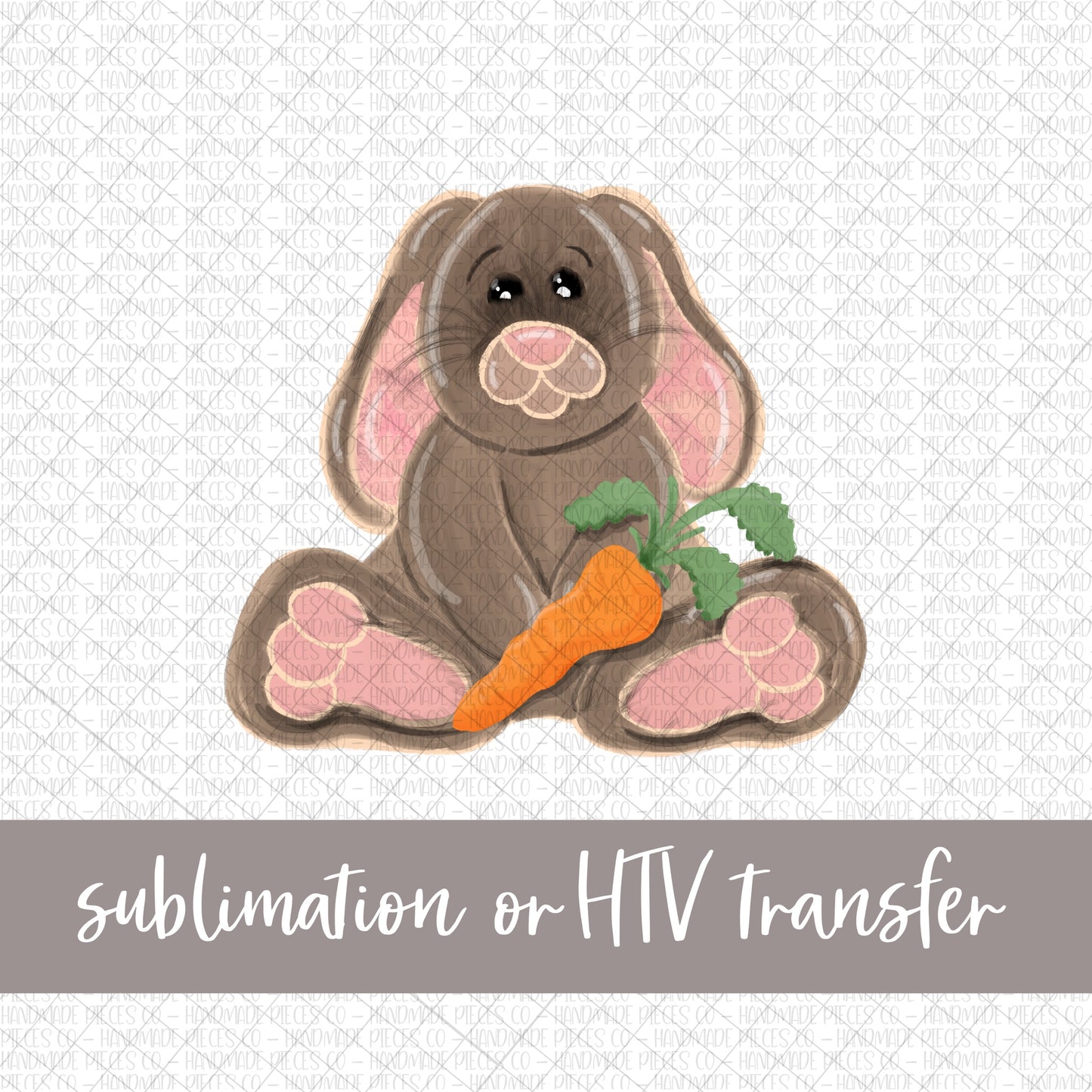 Bunny with Carrot, Watercolor Pink - Sublimation or HTV Transfer