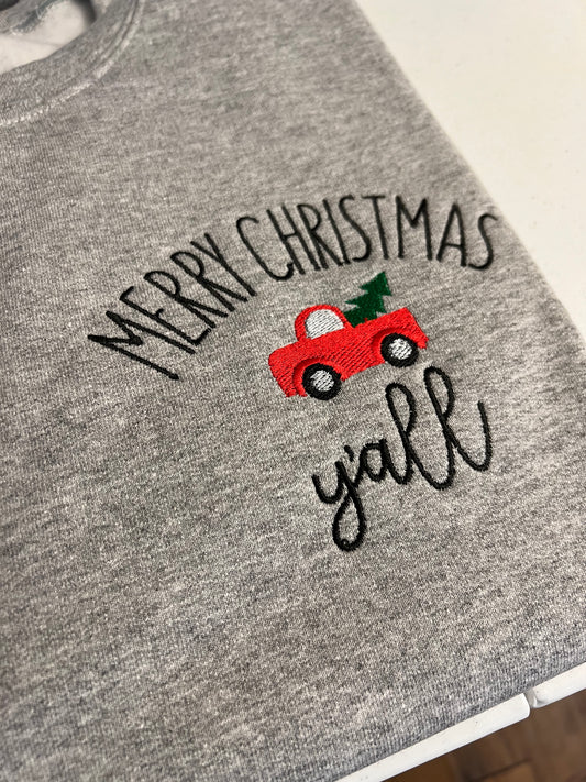 Merry Christmas Y'all Mini Truck Adult Unisex Sweatshirt - Ready to Ship
