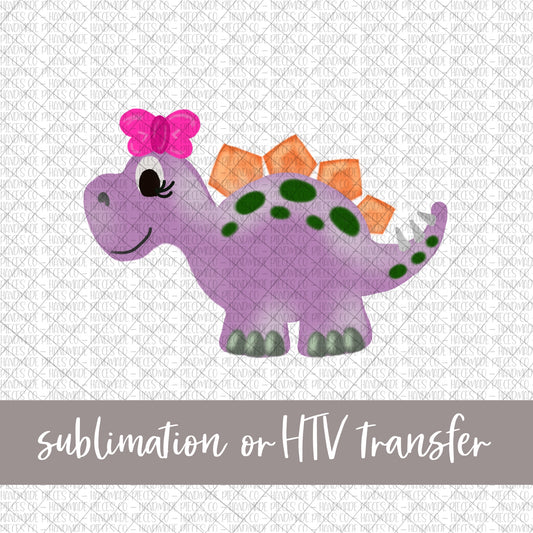 Stegosaurus Dinosaur, Purple with Bow - Sublimation or HTV Transfer