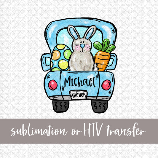 Bunny, Egg, and Carrot Truck - Name Optional - Sublimation or HTV Transfer