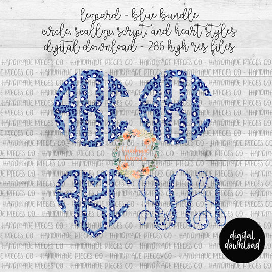 Leopard, Blue Tinted Monogram - Multiple Styles - Digital Download