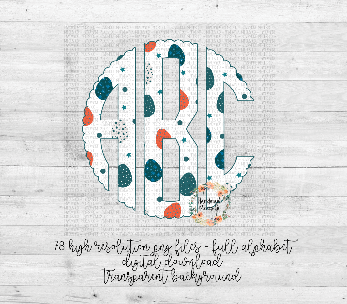 Easter Egg, Turquoise and Orange Monogram - Multiple Styles - Digital Download