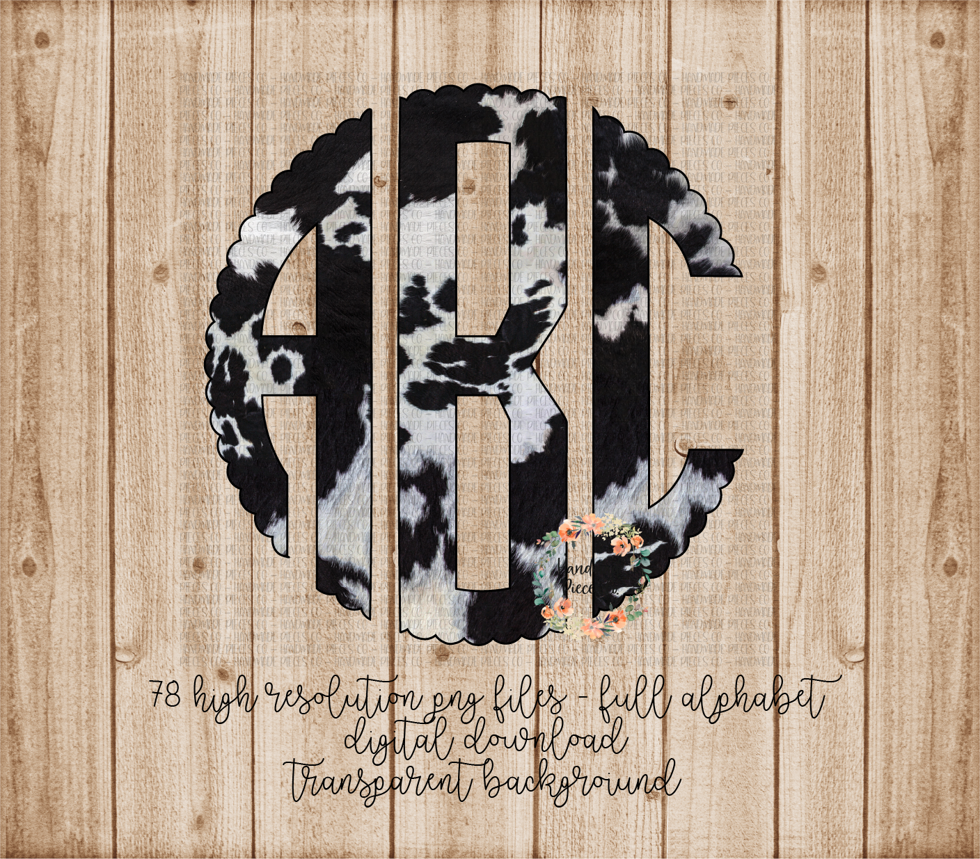 Cow Hide Monogram, Black - Multiple Styles - Digital Download