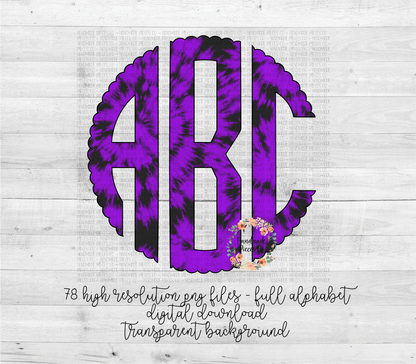 Halloween Tie Dye Monogram, Purple - Multiple Styles - Digital Download