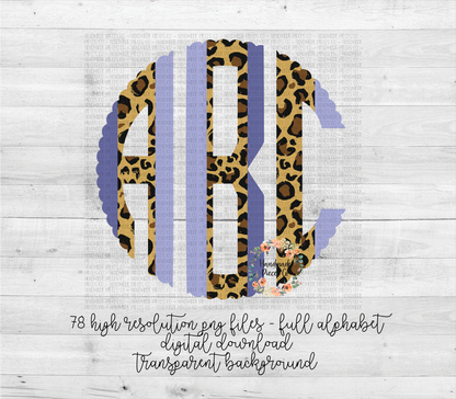 Leopard and Purple Brushstroke Monogram - Multiple Styles - Digital Download