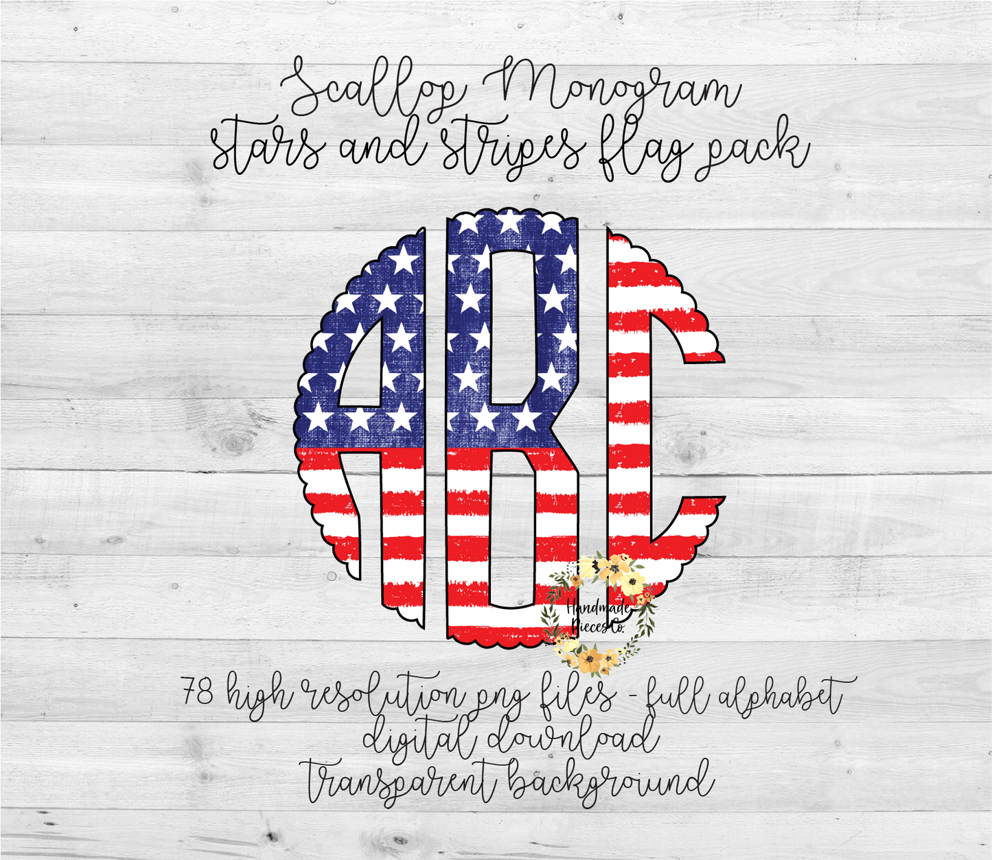 Stars and Stripes, Distressed Flag Monogram - Multiple Styles - Digital Download