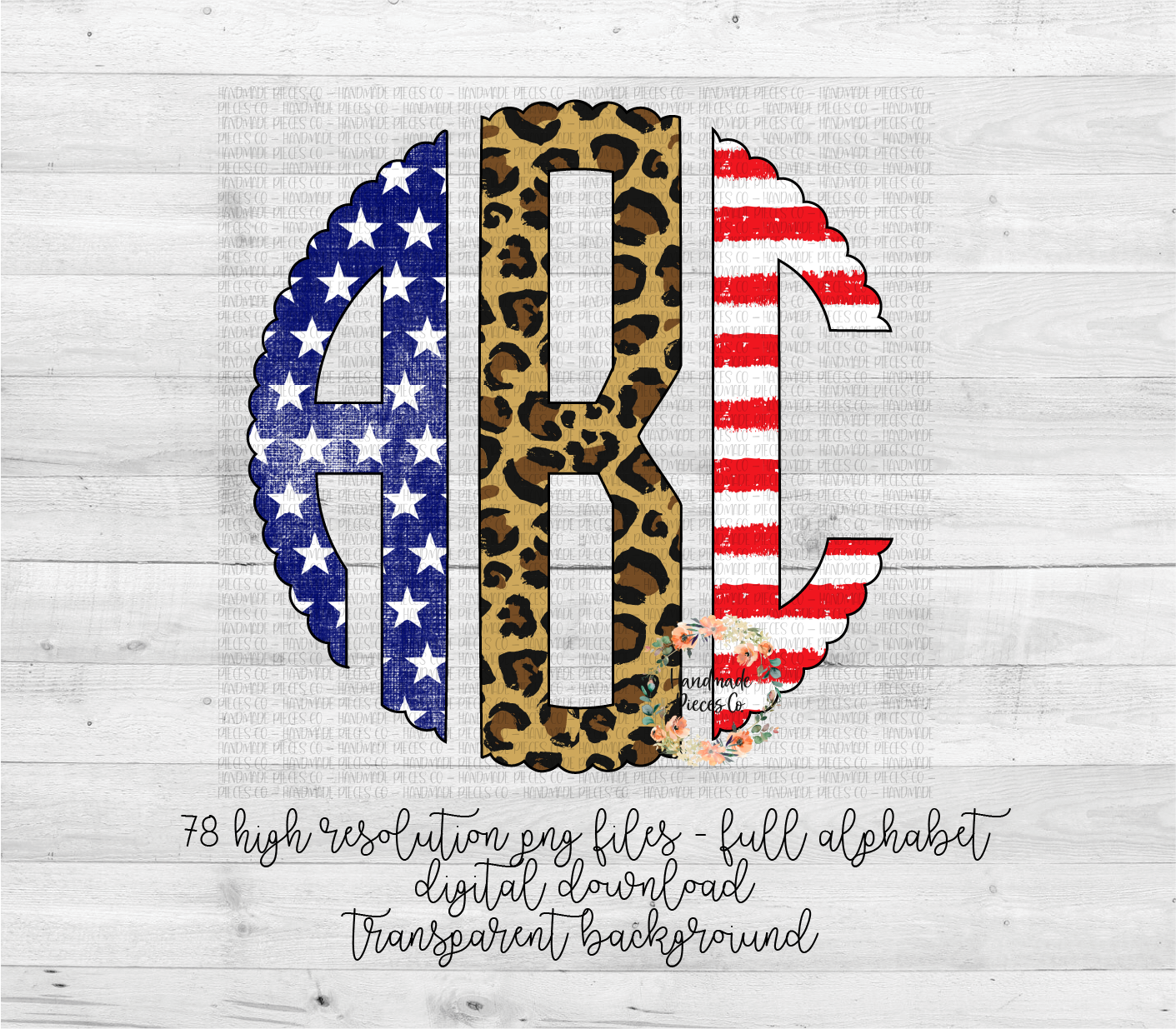 Patriotic Monogram, Stars Stripes & Leopard Trio - Multiple Styles - Digital Download