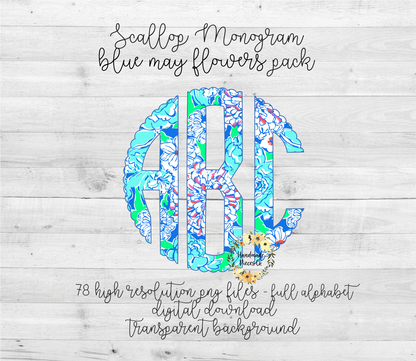 Blue May Flowers Monogram - Multiple Styles - Digital Download