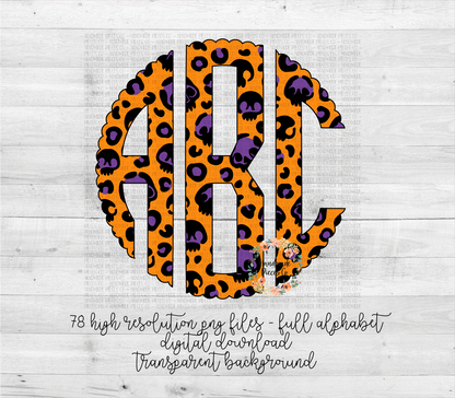 Leopard Skulls Monogram, Purple Skull - Multiple Styles - Digital Download