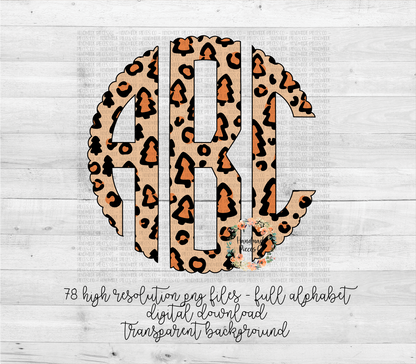 Leopard Christmas Tree Monogram, Boho Leopard - Multiple Styles - Digital Download