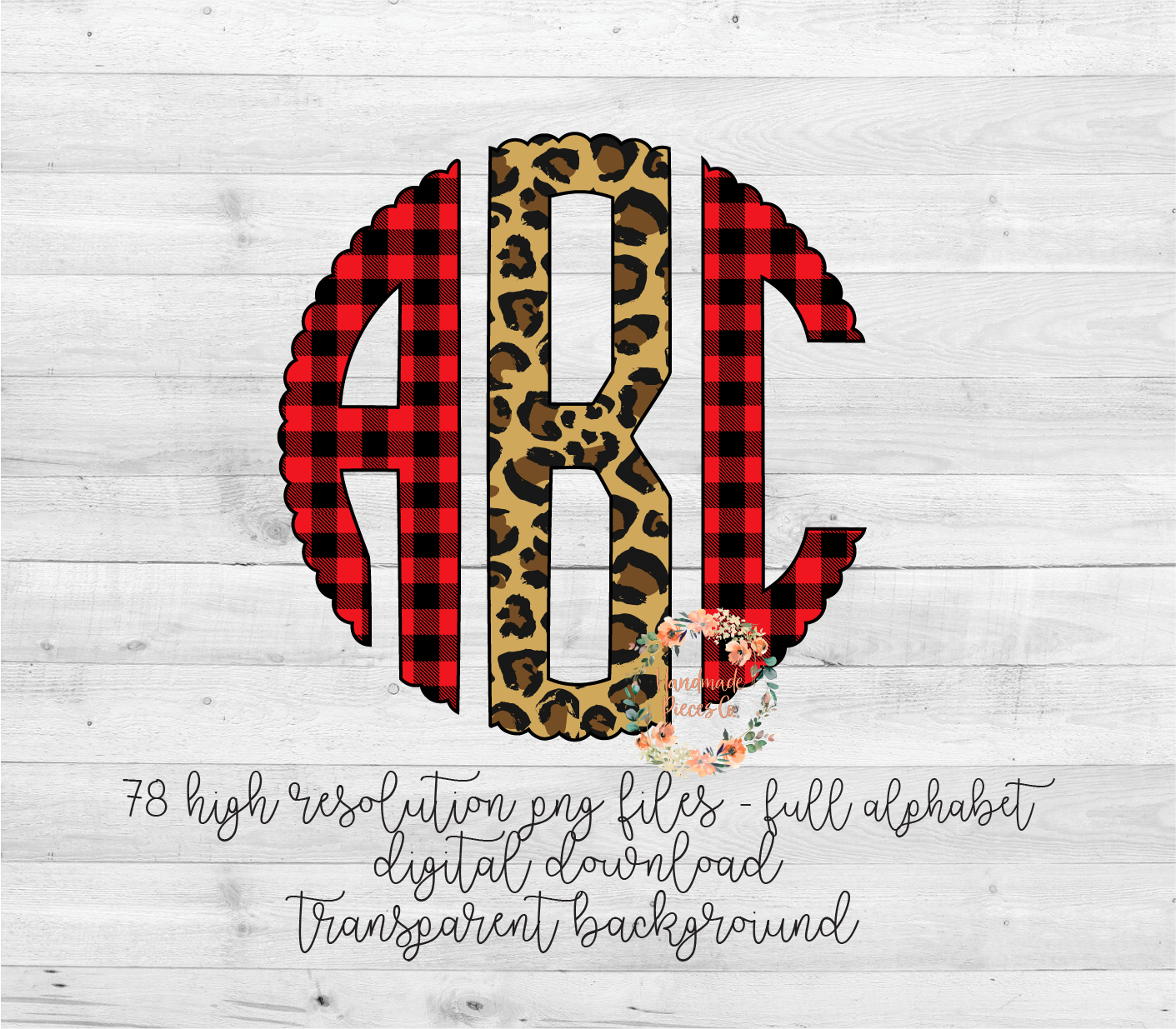 Buffalo Plaid Red and Leopard Monogram - Multiple Styles - Digital Download