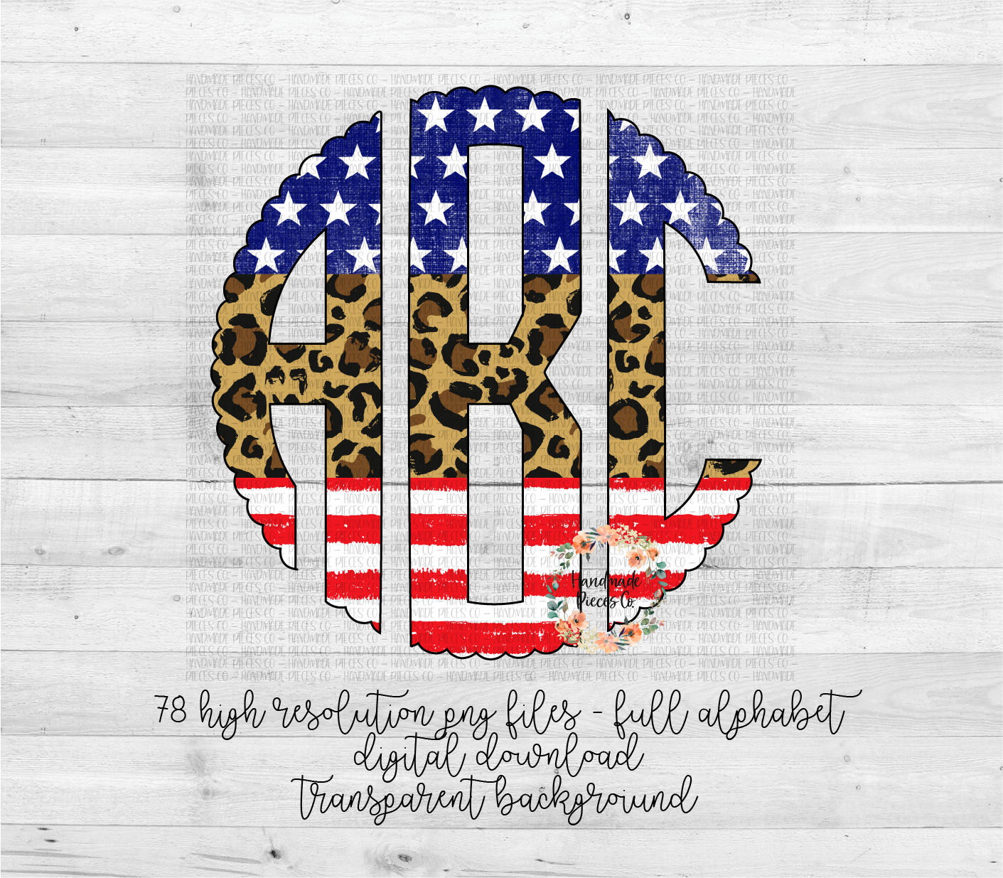 Patriotic Monogram, Stars Stripes & Leopard Split - Multiple Styles - Digital Download