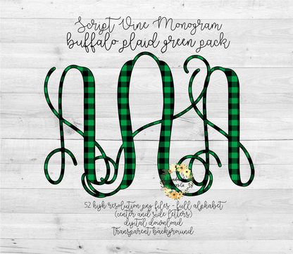 Buffalo Plaid, Green Monogram - Multiple Styles - Digital Download