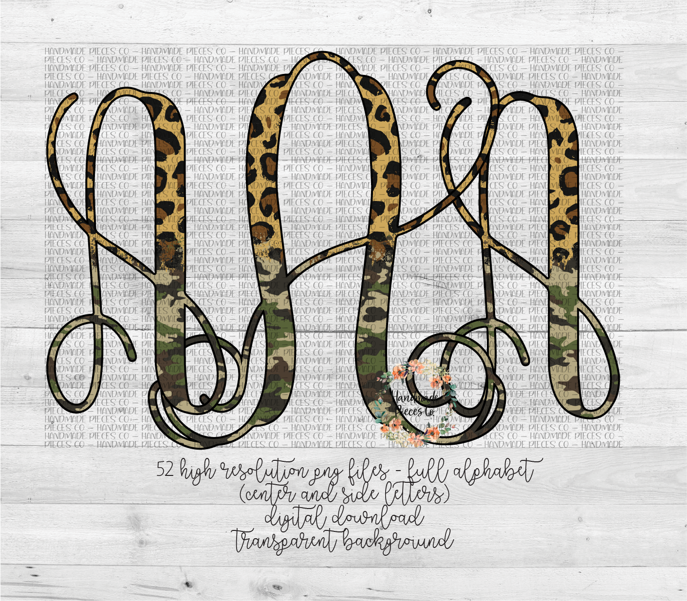 Leopard Camo Split Monogram - Multiple Styles - Digital Download