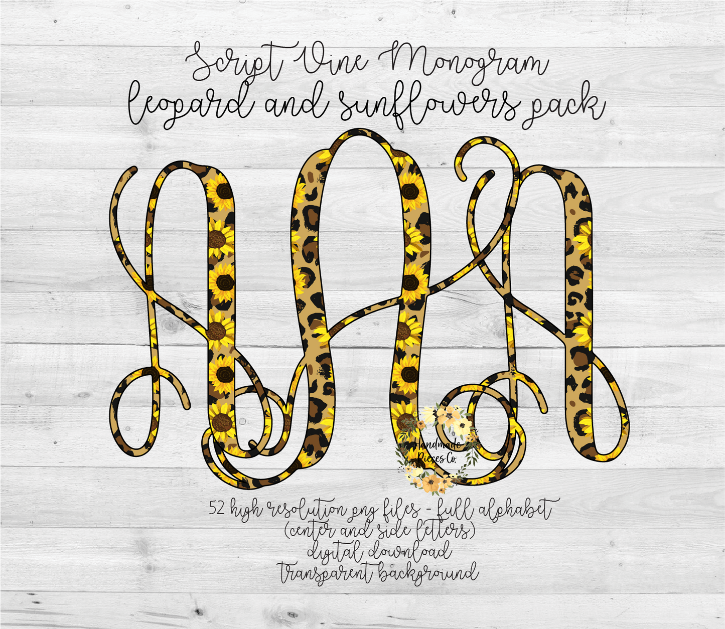 Leopard and Sunflowers Monogram - Multiple Styles - Digital Download