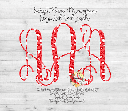 Leopard, Red Monogram - Multiple Styles - Digital Download