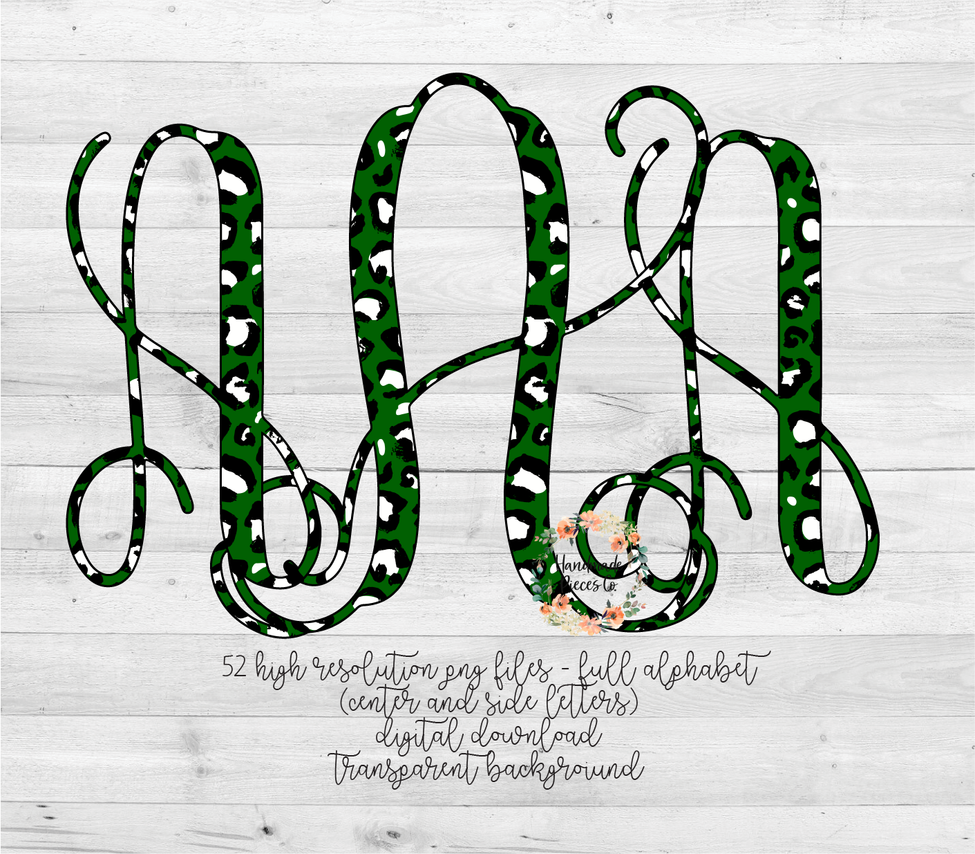 Leopard, Dark Green Monogram - Multiple Styles - Digital Download