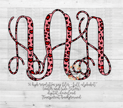 Leopard Hearts Monogram, Red/Pink - Multiple Styles - Digital Download