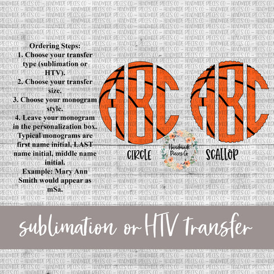 Basketball Monogram - Sublimation or HTV Transfer