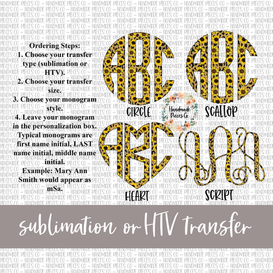 Cheetah and Sunflowers Monogram - Sublimation or HTV Transfer