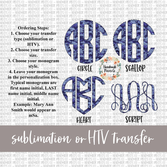 Camouflage, Navy Monogram - Sublimation or HTV Transfer