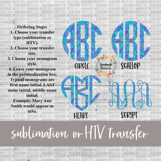 Blue Lily Monogram - Sublimation or HTV Transfer