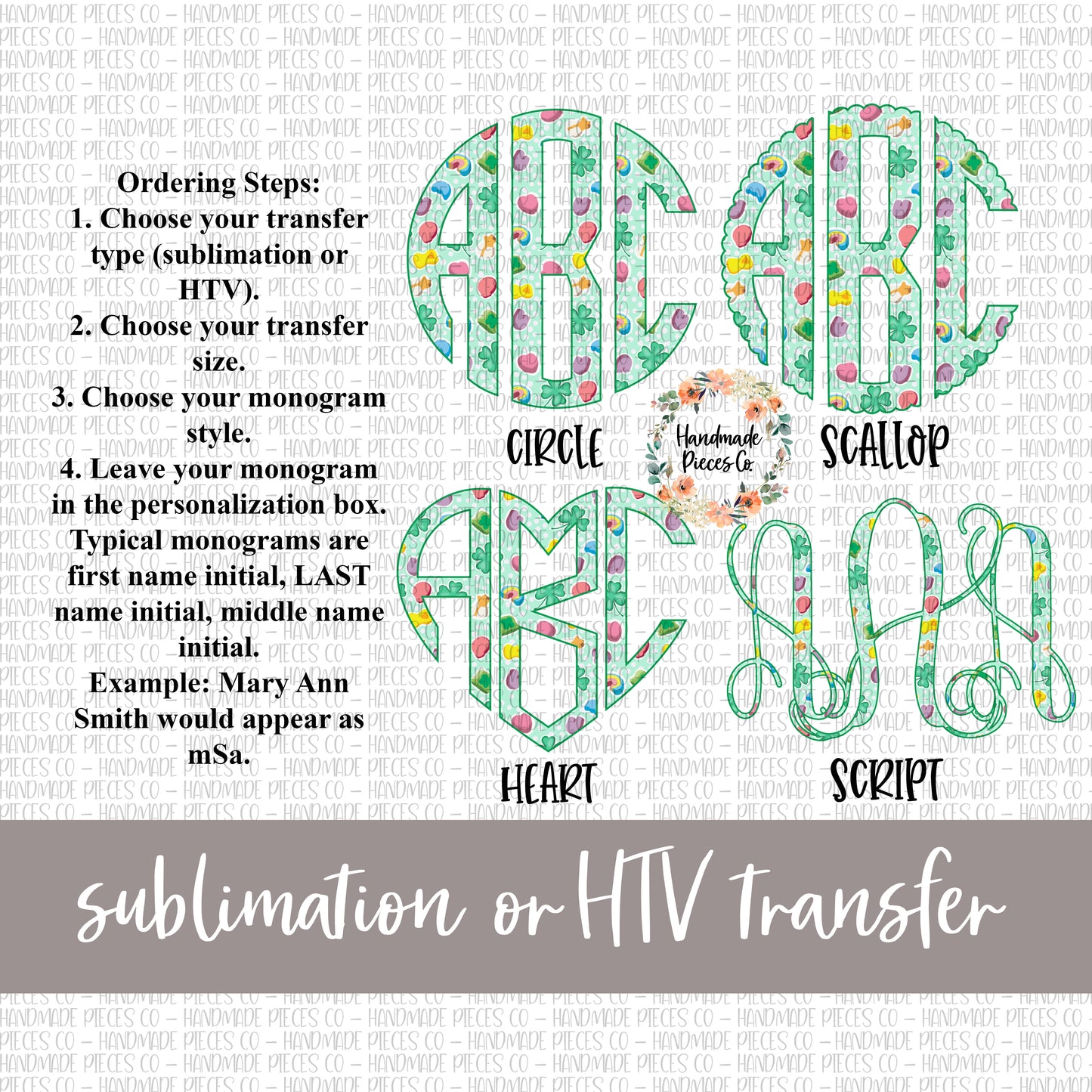 Lucky Charm Monogram, Version 2 - Sublimation or HTV Transfer