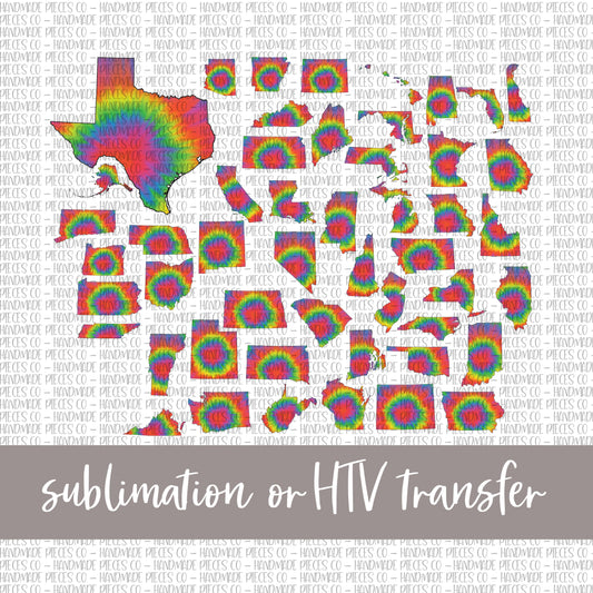 State Outline, Tie Dye - Sublimation or HTV Transfer