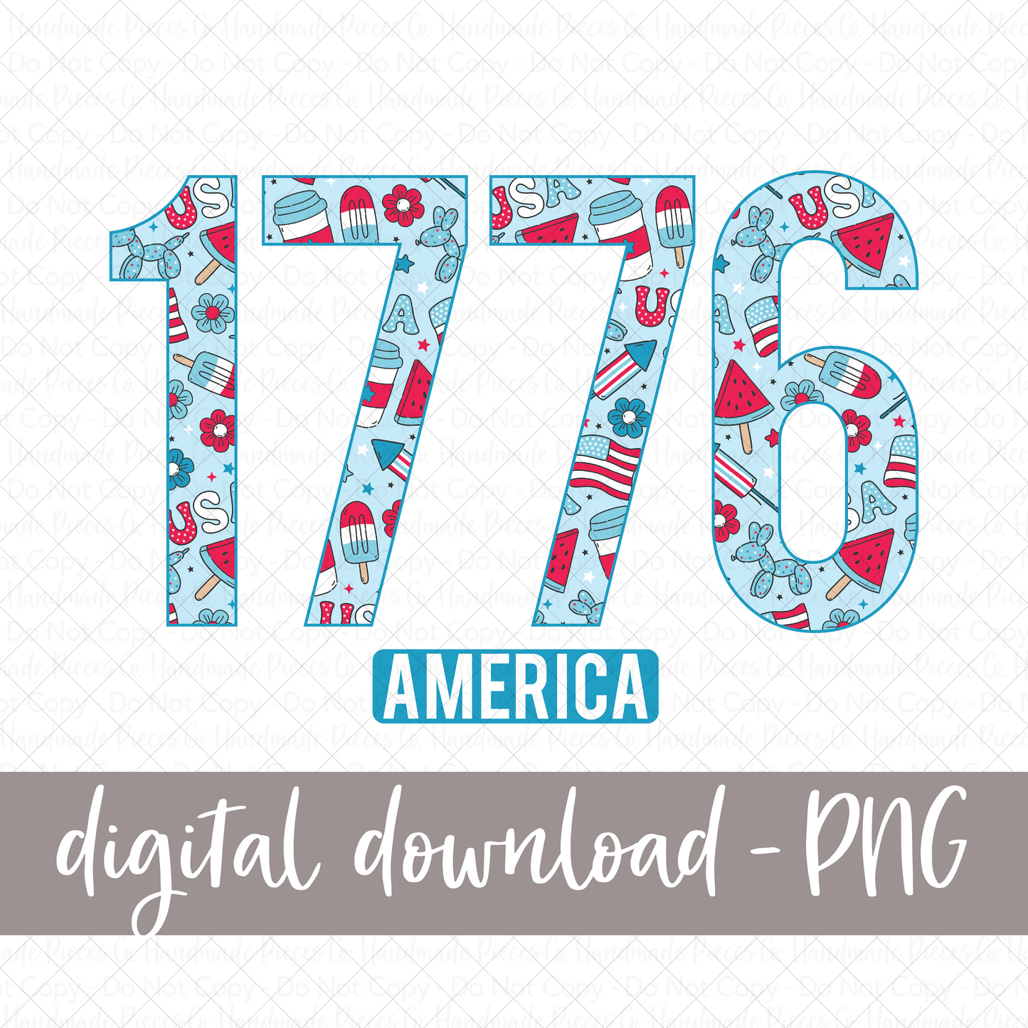 1776 America, Blue PNG - Digital Download