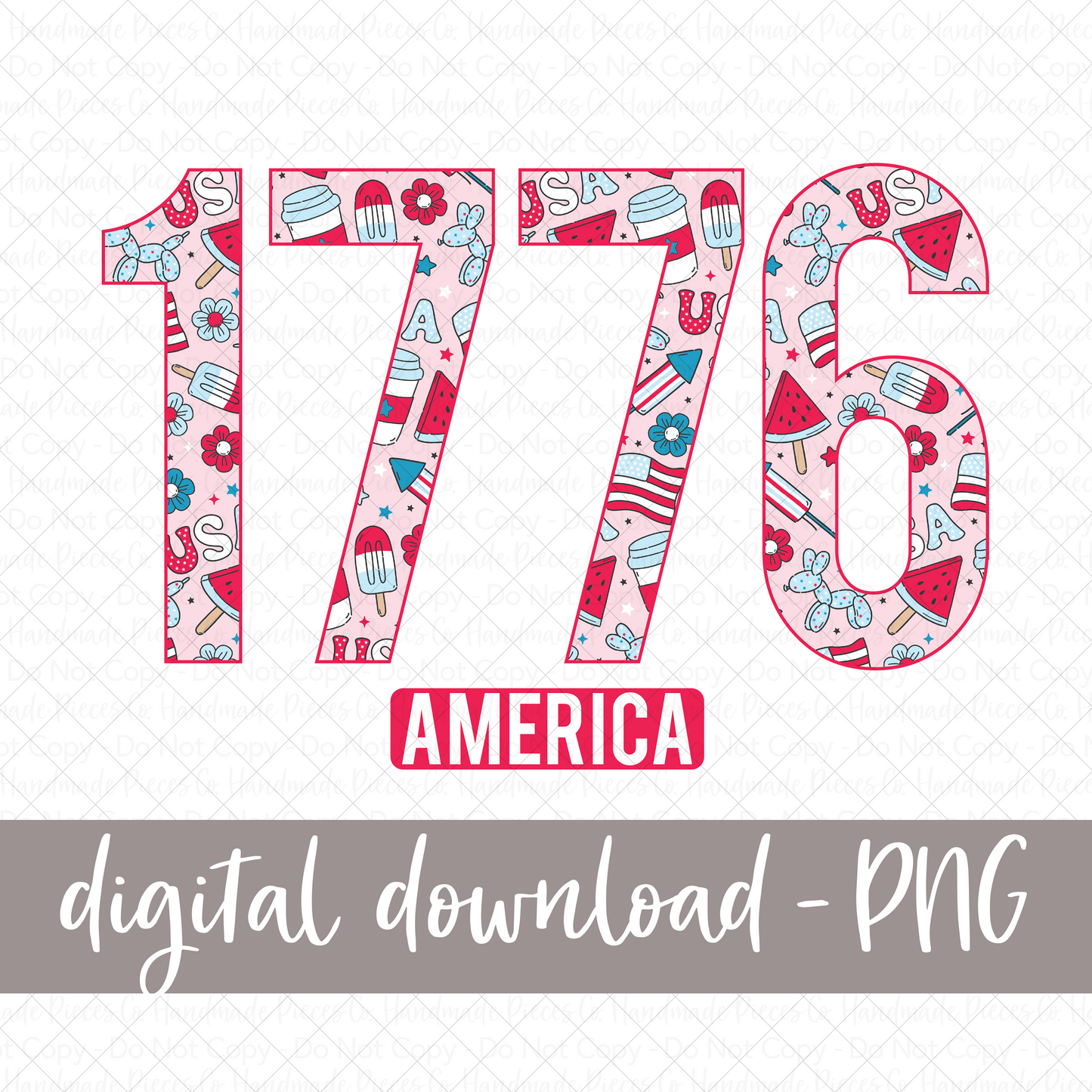 1776 America, Red PNG - Digital Download