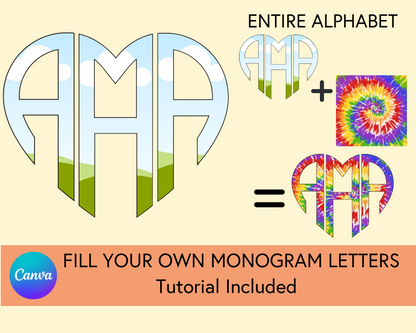 Fillable Canva Heart Monogram Set - Digital Download