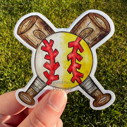 Baseball and Softball with Bats - Vinyl Sticker