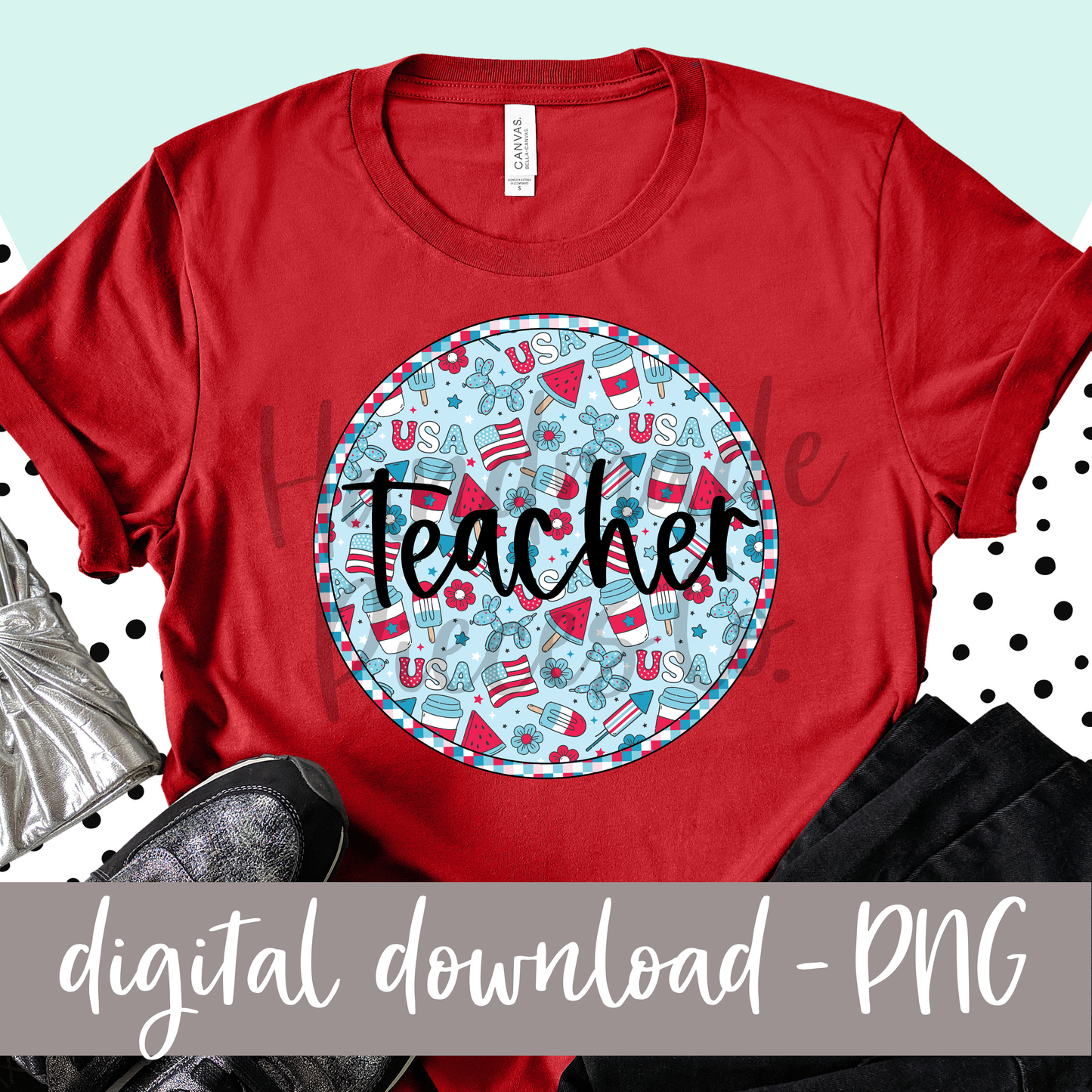 Teacher Patriotic Circle PNG - Digital Download