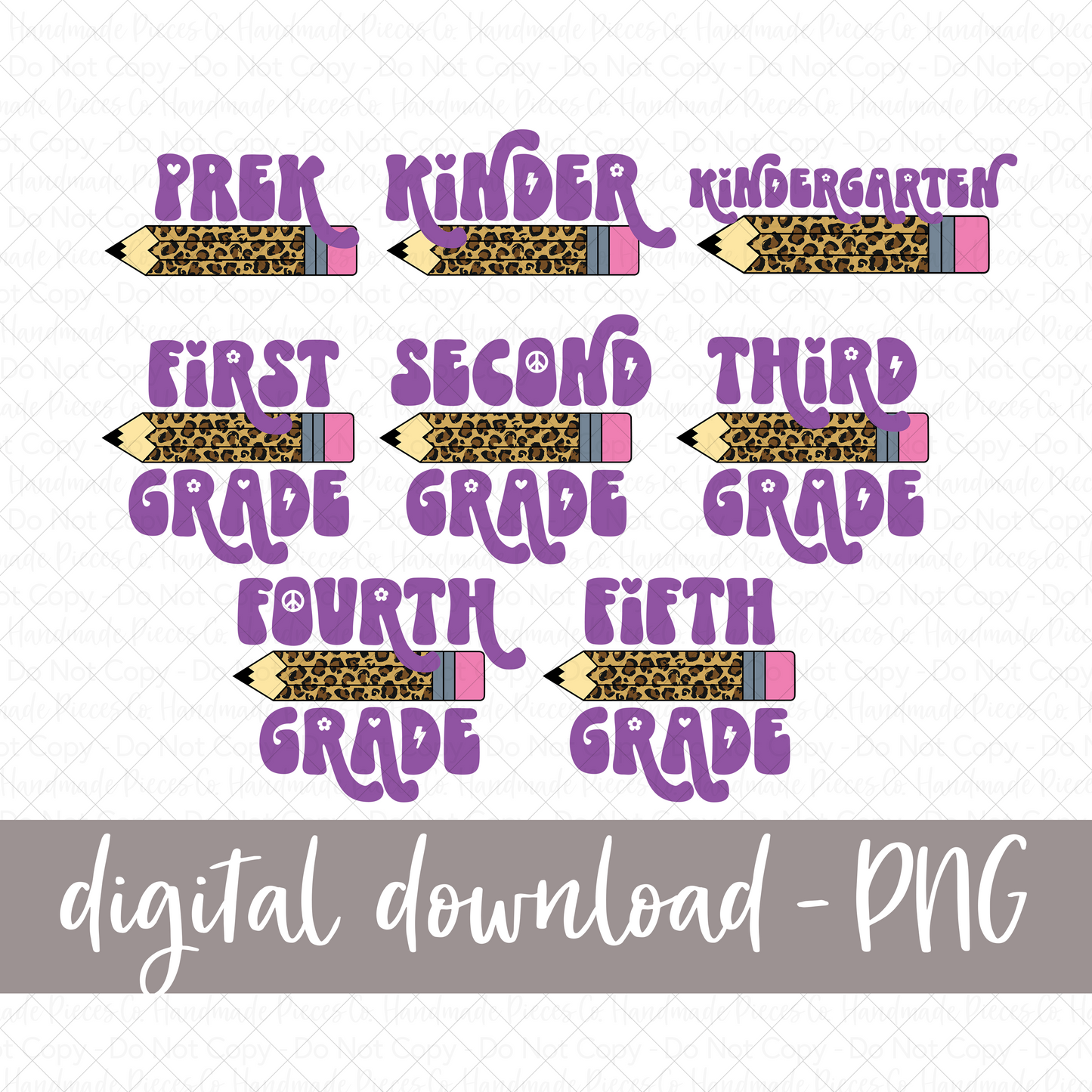 Grade School, Pencil - Leopard (Retro Font)