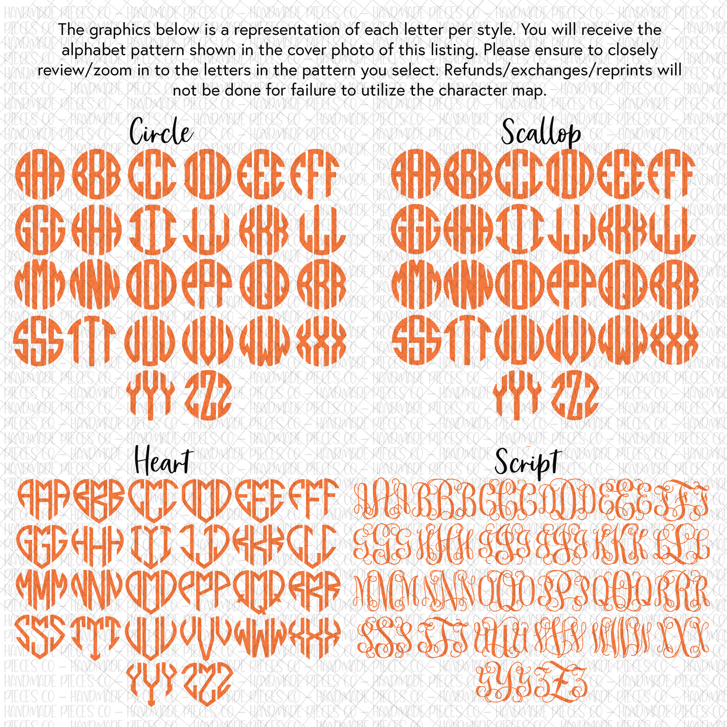 Halloween Doodles, Orange Monogram - Sublimation or HTV Transfer