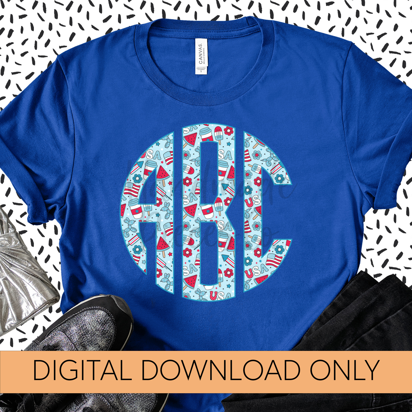 Patriotic College, Light Blue Background Monogram - Multiple Styles - Digital Download