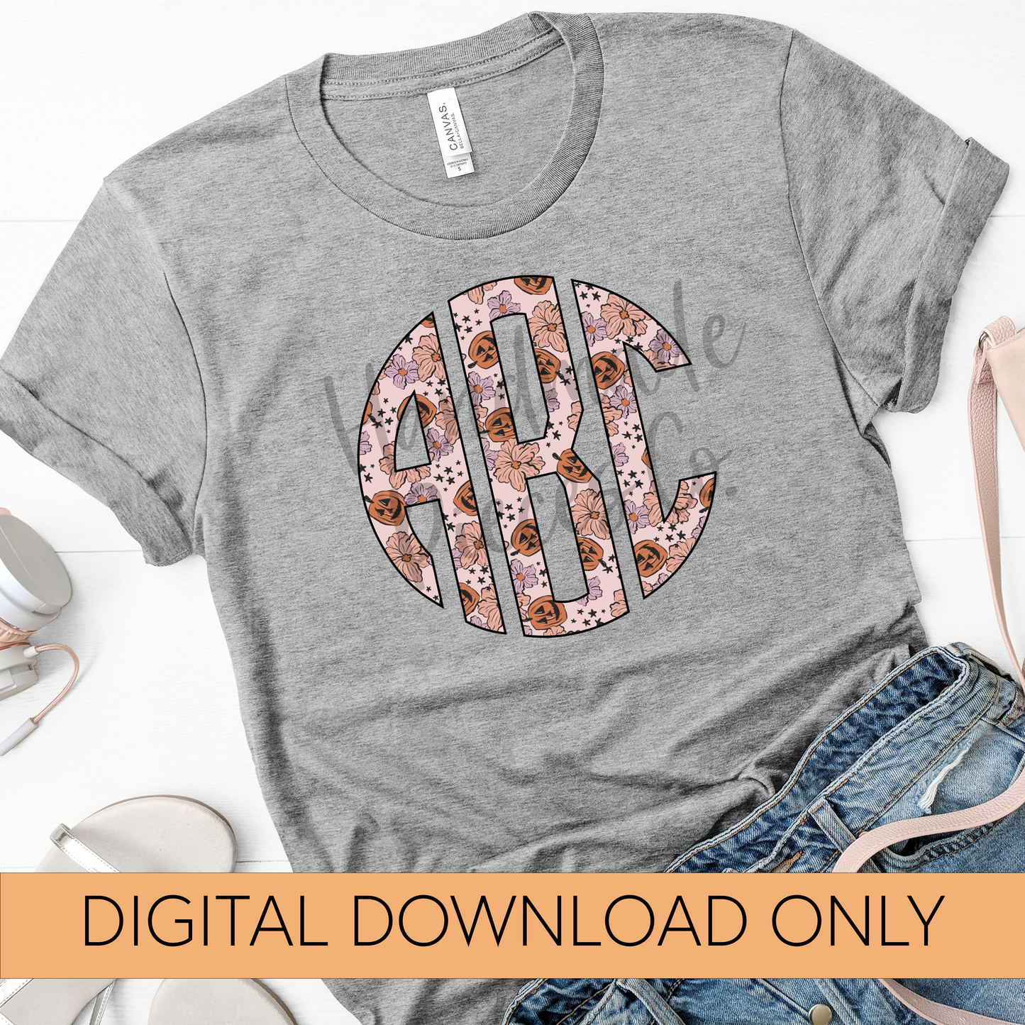 Pumpkin Florals Monogram - Multiple Styles - Digital Download