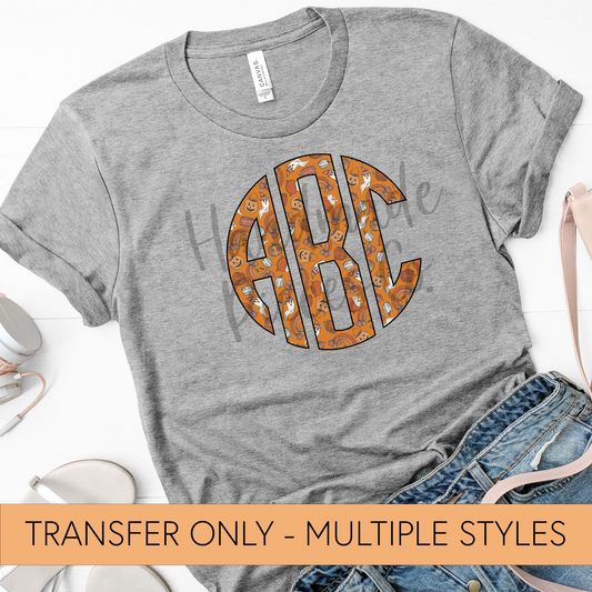 Halloween Doodles, Orange Monogram - Sublimation or HTV Transfer