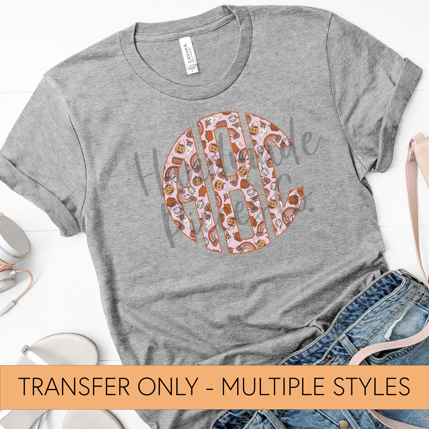 Halloween Doodles, Pink Monogram - Sublimation or HTV Transfer